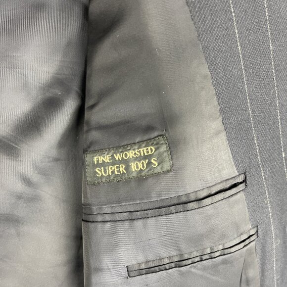 ERMENEGILDO ZEGNA Fine Worsted Super 100 Black Blazer White Chalk stripe Sz 56R - Picture 15 of 16